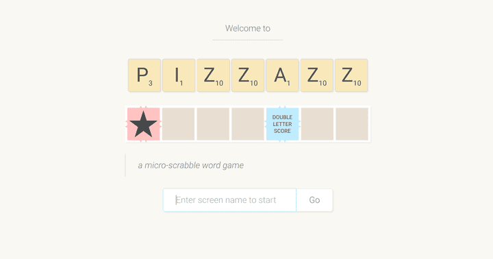 screen shot of the pizzazz micro-scrabble app